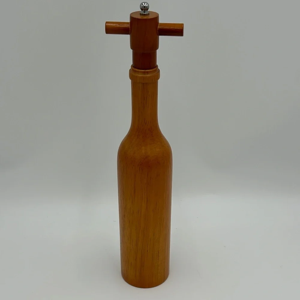 Chateau Carlson Wood Pepper Mill Grinder Vintage Brown Wine Bottle Shape 14 In